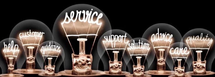 Light bulbs reading service, support, solution, advice, care and quality